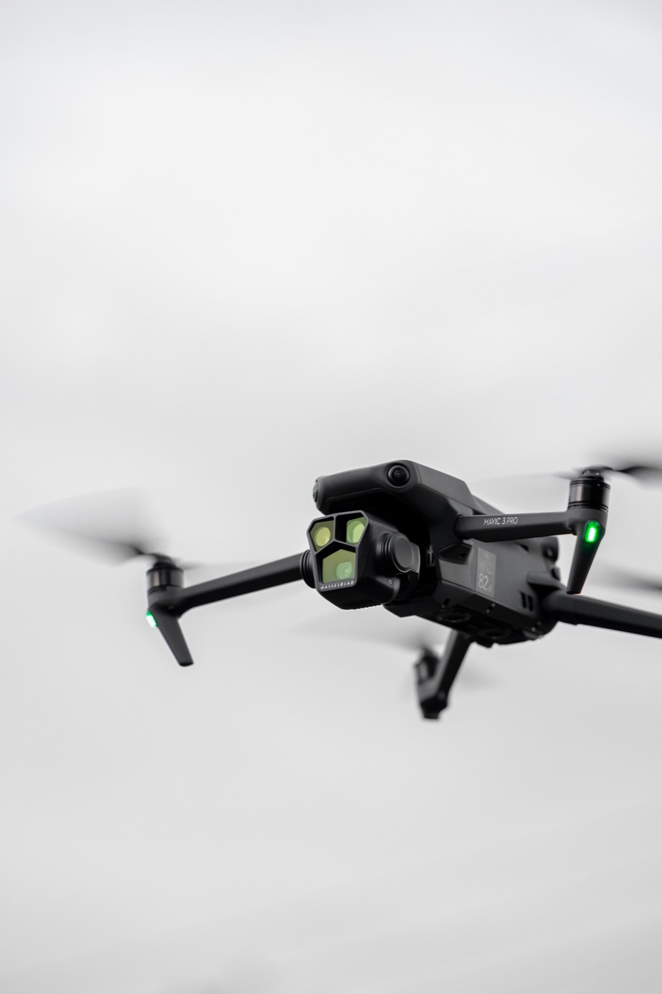 Close-up of a professional drone with multi-sensor camera payload